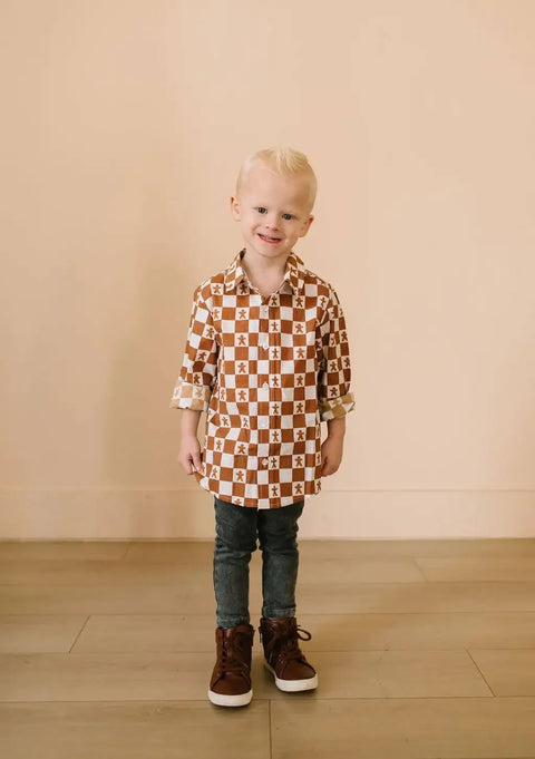 Boys Button Down in Gingerbread