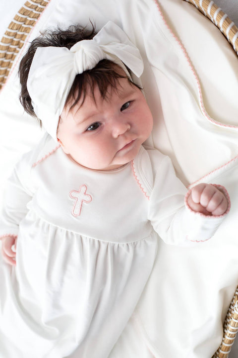 Pink Cross Embroidered Infant Gown