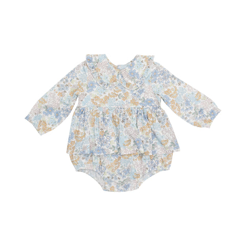 Edith's Floral Ruffled Peter Pan Collar Bubble With Skirt - Angel Dear