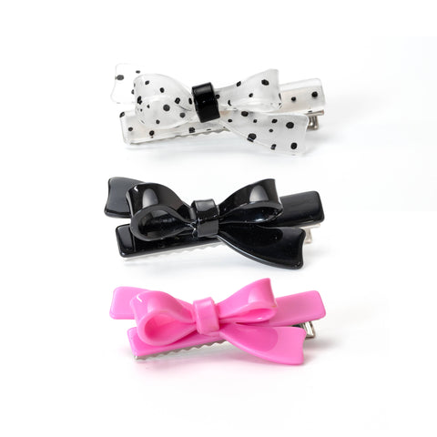 Bows Pink Black & Polka Dots Hair Clips