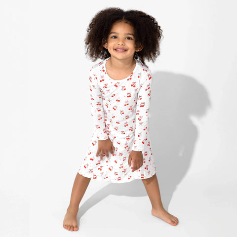 Girls' Long Sleeve Bamboo Dress/Nightgown - Cherry on Top