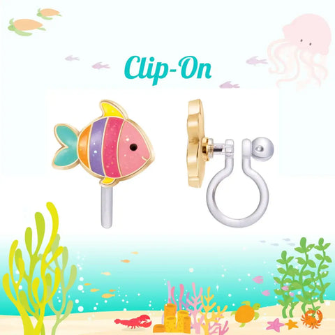 Clip On Cutie Earrings | Glitter Rainbow Fish