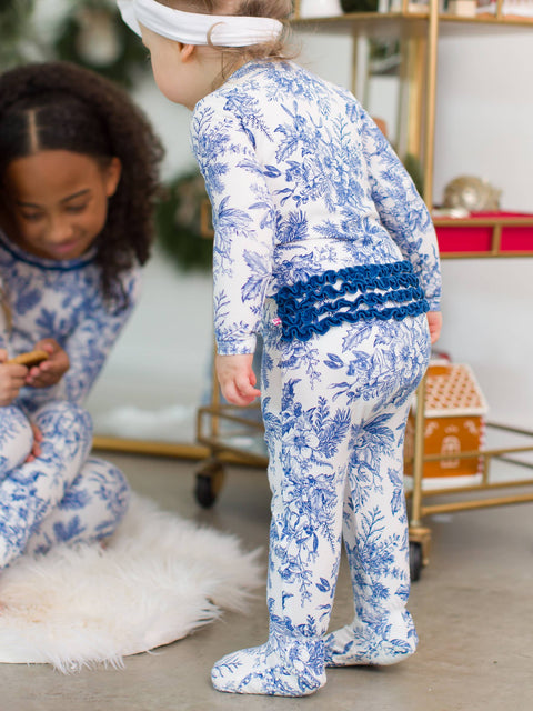 Winter Bliss Toile Modal Ruffle Footie Pajama