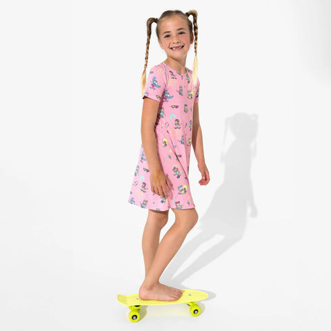 Short Sleeve Bamboo Dress - Skater Kitty