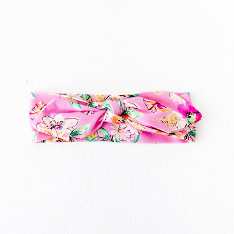 Pink Flower Child Bamboo Topknot Headband