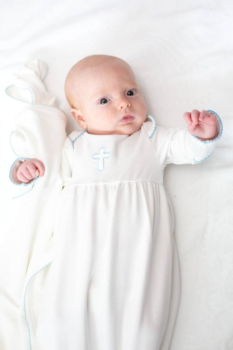 Blue Cross Embroidered Infant Gown