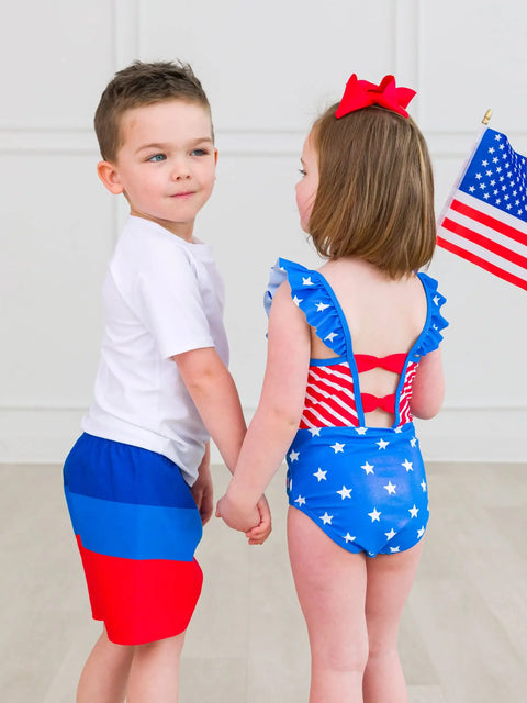 Pinafore One Piece Swimsuit - Shimmer Stars & Stripes