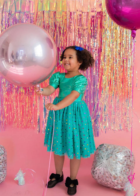 Diana Dress - Teal Confetti Lamé
