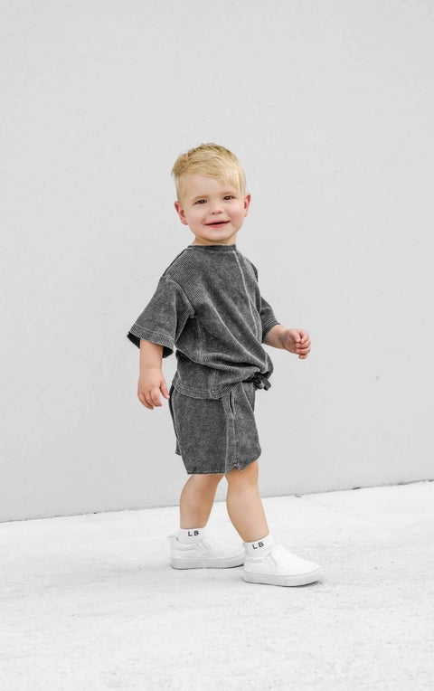 Acid Wash Waffle Tee - Black