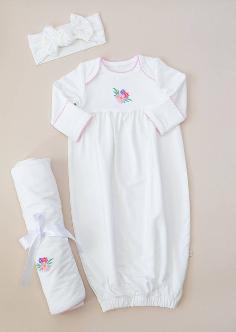 Flower Fields Embroidered Infant Gown