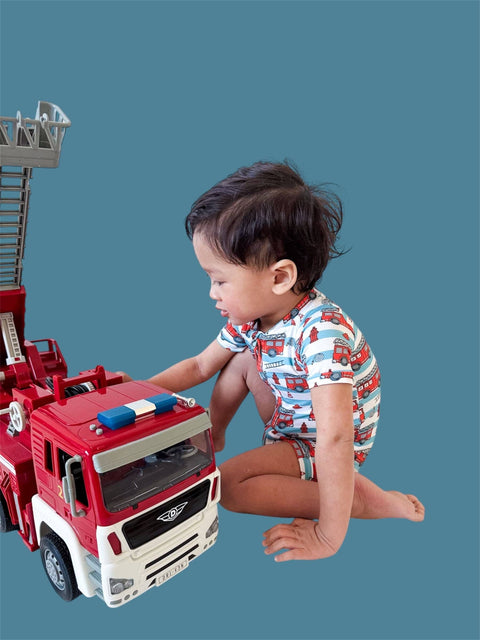 Baby Bamboo Shortie Romper - Firetruck Frenzy