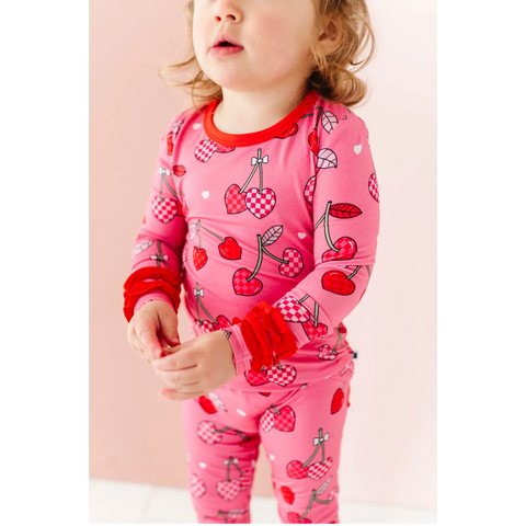 I Love You Cherry Much Ruffle Kids Bamboo Pajamas