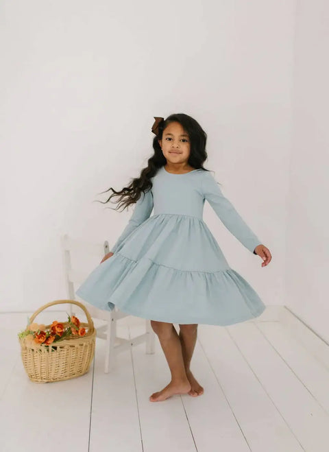 Gwendolyn Ruffle Dress - Dusty Blue