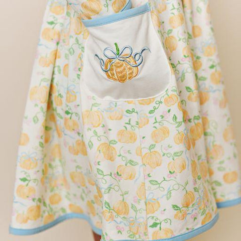 Fall Bow Pumpkin Embroidery Pocket Dress - Butterbugboutique