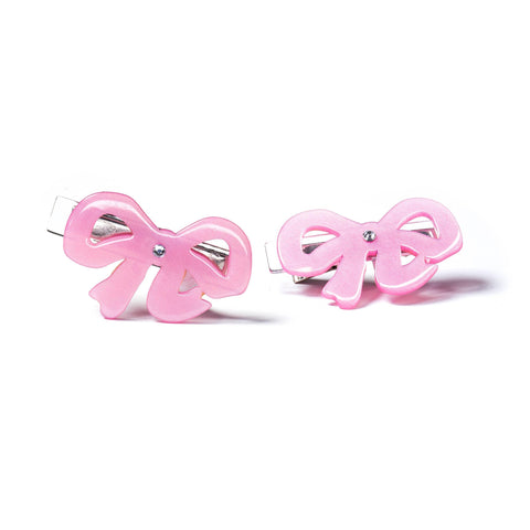 Fancy Bows Double Satin Pink Hair Clips - Lilies & Roses NY