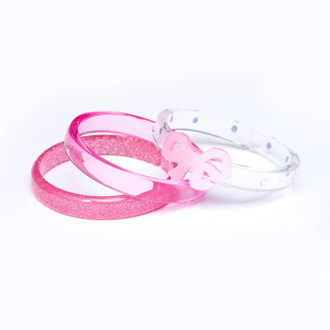 Fancy Bows Satin Pink Bangles Set - Lilies & Roses NY