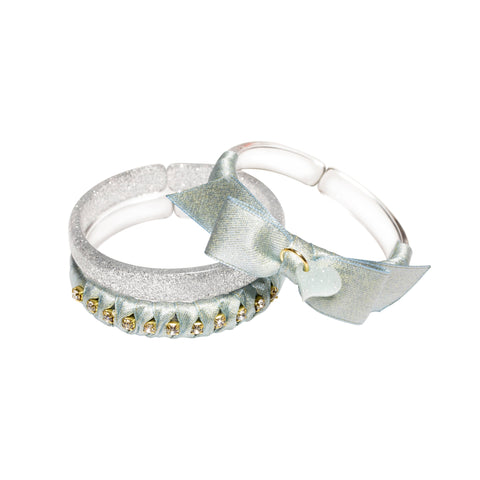 Fancy Silver Fabric Bangles Set - Lilies & Roses NY