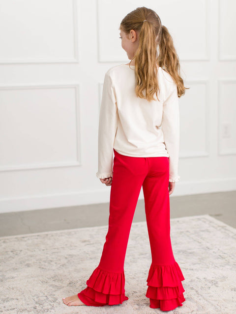 Red Ruffle Flare Pants