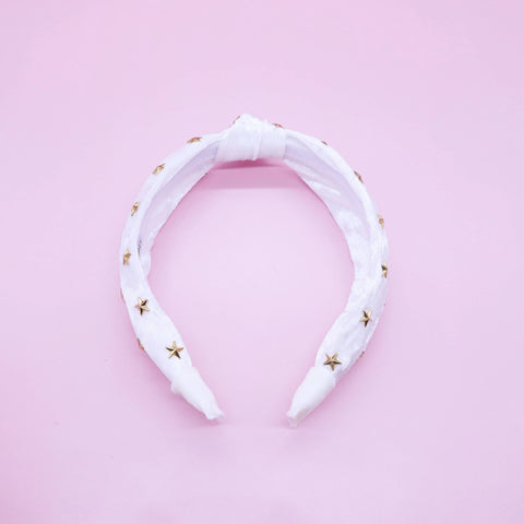 Velvet Knot Headband - White Stars