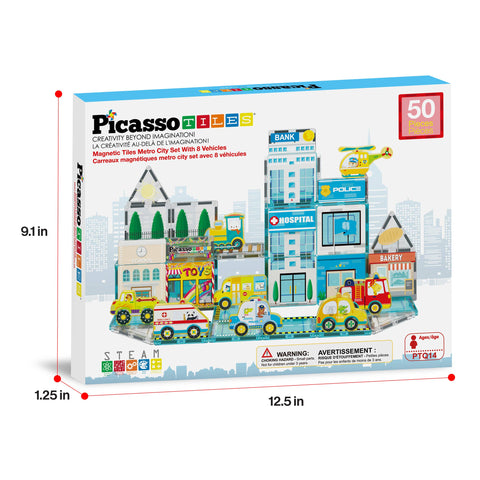 PicassoTiles City Theme Magnetic Tile Building Set (50 Pieces)