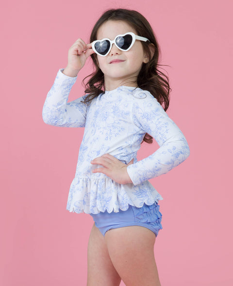 Periwinkle Butterfly Garden Scalloped Rash Guard Set