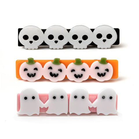 Skulls Pumpkins & Ghosts Halloween Hair Clips