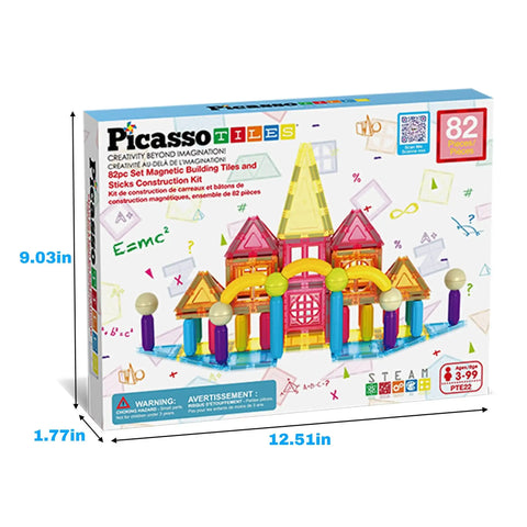 PicassoTiles Magnetic Tile & Sticks Building Set (82 Pieces)