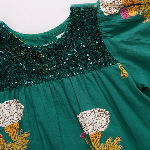 Girls Fiona Dress - Emerald Marigold