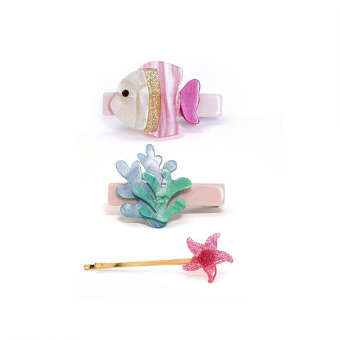 Fish Under The Sea Pink Hair Clips Set - Lilies & Roses NY