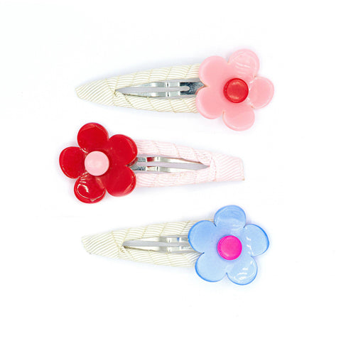 Flower Vania Blue Red Light Pink Hair Clips Set - Lilies & Roses NY