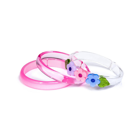 Flowers Pink Purple Blue Bangle Bracelet Set - Lilies & Roses NY