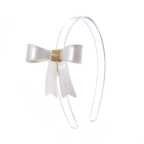 French Bow Pearlized White Headband - Lilies & Roses NY