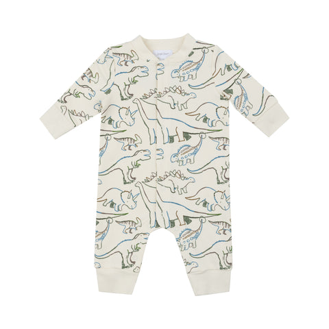 French Terry Artsy Dinos Baseball Collar Romper - Angel Dear