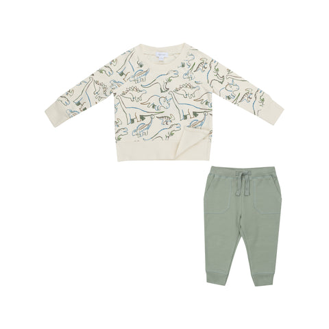 French Terry Artsy Dinos Raglan Sweatshirt & Jogger Set - Angel Dear