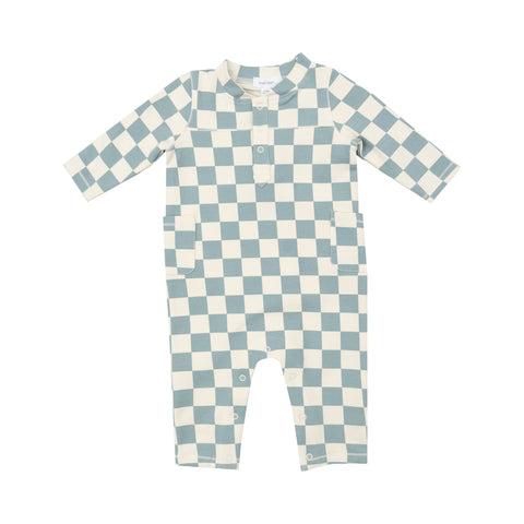 French Terry Checkerboard Gray Mist Uni Romper - Angel Dear