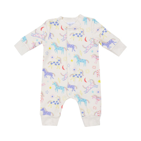 French Terry Fun Unicorns Baseball Collar Romper - Angel Dear