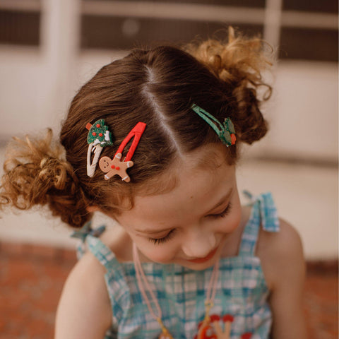 Gingerbread Tree & Mistletoe Holiday Snap Hair Clips - Lilies & Roses NY