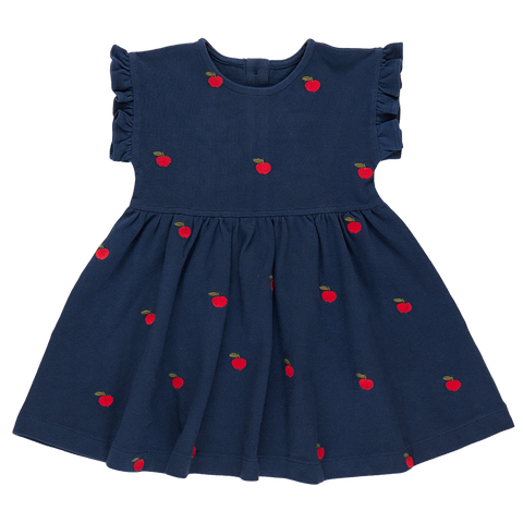 Girls Adaline Ruffle Dress - Apples Embroidery - Pink Chicken