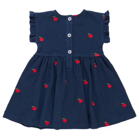 Girls Adaline Ruffle Dress - Apples Embroidery - Pink Chicken