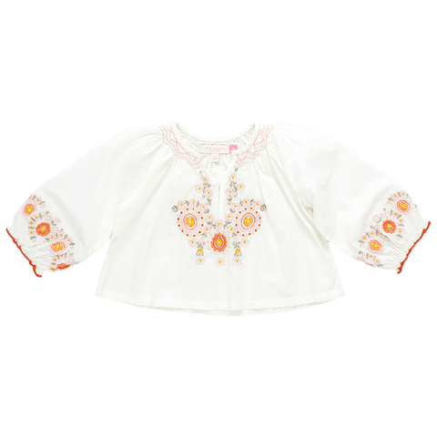 Girls Ava Top - Multi Pink Embroidery - Pink Chicken
