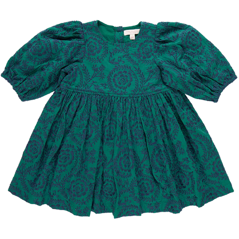 Girls Brooke Dress - Evergreen Blooming Embroidery - Pink Chicken