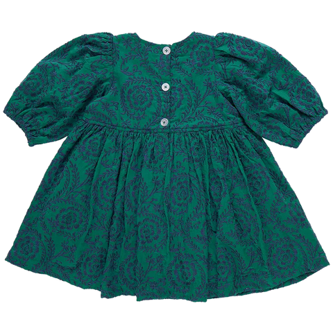 Girls Brooke Dress - Evergreen Blooming Embroidery - Pink Chicken