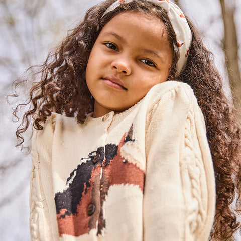 Girls Cable Constance Sweater - Wild Horse - Pink Chicken