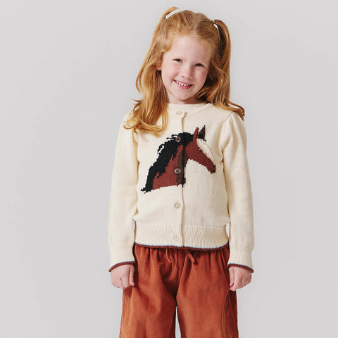 Girls Cable Constance Sweater - Wild Horse - Pink Chicken