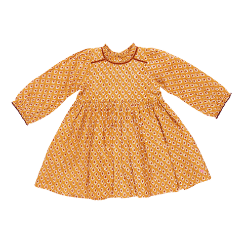 Girls Charlie Dress - Inca Gold Tear Drop - Pink Chicken