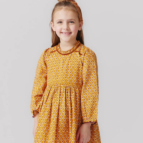 Girls Charlie Dress - Inca Gold Tear Drop - Pink Chicken