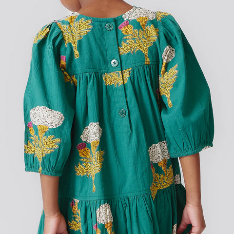 Girls Fiona Dress - Emerald Marigold