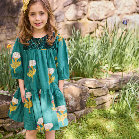 Girls Fiona Dress - Emerald Marigold - Pink Chicken