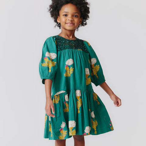 Girls Fiona Dress - Emerald Marigold - Pink Chicken