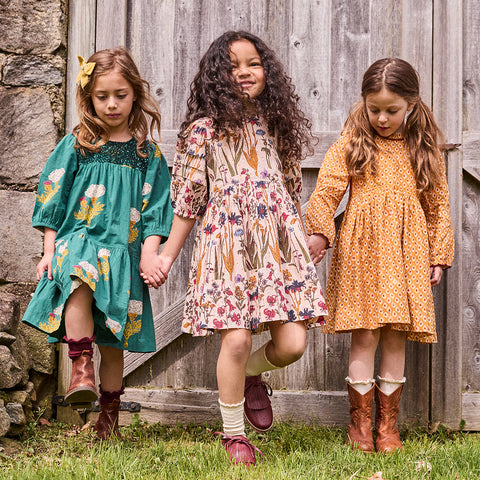 Girls Fiona Dress - Emerald Marigold - Pink Chicken